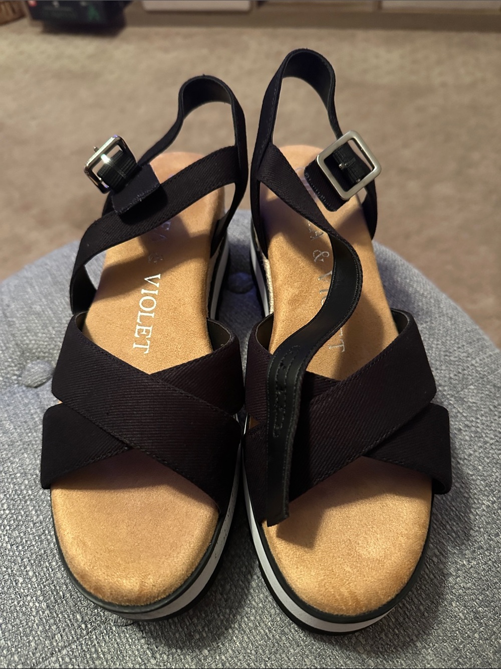 Chelsea & Violet Black Crisscross Wedge Sandals